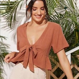 Shein Rustic Orange Tie Front Crop Top